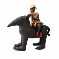 Lot 366 - Anna Zamorska, Seated female on mythical creature's back, ceramic sculpture.