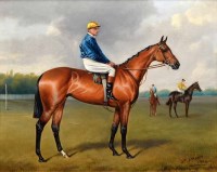 Lot 372 - Alfred Wheeler, The Racehorse St. Amant with Kempton Cannon up, Winner of the Epsom Derby 1904, oil.