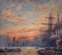 Lot 380 - Sydney Goodwin, Evening Sunset on the Thames, watercolour.