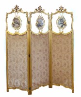 Lot 417 - Edwardian gesso framed three panel draft screen