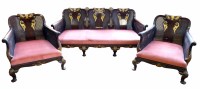 Lot 464 - Walnut and mahogany Bergere three piece suite