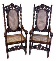 Lot 467 - Pair 17th century design open armchairs.