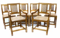 Lot 469 - Peter Rabbit Man Heap six oak dining chairs.