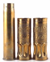 Lot 25 - Two WWI trench art hammered shell cases named