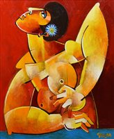 Lot 273 - Geoffrey Key, "Blue Flower", oil on canvas.