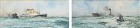 Lot 316 - William Birchall, "Guarding the Mail Boat" and "Under Escort", watercolours (2).
