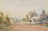 Lot 304 - J.H. Clayton, Coastal view with cottages, watercolour.