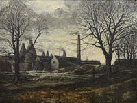 Lot 243 - Anthony Forster, Potteries scene with bottle kilns, oil.