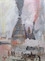 Lot 272 - F.J. England, "Smoke City", oil.