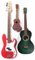 Lot 111 - Gear 4 music precision style bass and a vintage ukulele and an Art & Lutherie guitar