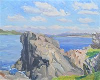 Lot 507 - Estella Solomons, "Rocks and Sea, Co. Donegal", oil.