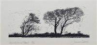 Lot 471 - James Dodds, "Windblown Trees" and "Saddleback" signed linocut prints (2).