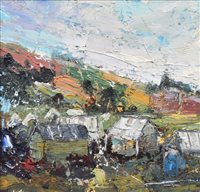 Lot 512 - Stephen Stringer, "Allotments", oil.