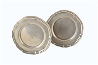 Lot 33 - A pair of George II pewter Rococo fived-lobed side plates with double edge. Bearing the touchmark of Birch & Villers, Birmingham. 19.5cm diameter.