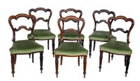 Lot 681 - Six matching Victorian rosewood crown-back single dining chairs.