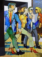 Lot 534 - Geoffrey Key, "Commuters", oil.