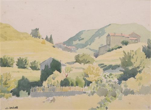 Lot 572 - Pierre Adolphe Valette, "Environs de Viviers", watercolour and pencil.
