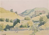 Lot 572 - Pierre Adolphe Valette, "Environs de Viviers", watercolour and pencil.