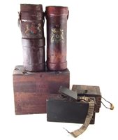 Lot 88 - Two canvas and leather shell carriers, British military 12 bore box, Vickers machine gun belt in box and 30 M1 Frankfort box