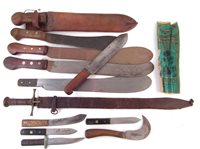 Lot 168 - Six machetes and five knives and Sudanese sword