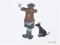 Lot 584 - Braaq, "Fetch It Lad", pastel and pencil drawing.