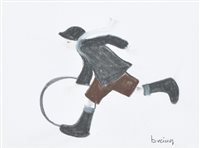 Lot 583 - Braaq, "Hoop Rolling", pastel and pencil drawing.