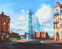 Lot 553 - Liam Spencer, "Urbis, Manchester", oil.