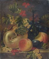 Lot 596 - George Lance, Still life with fruit, oil.