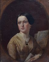 Lot 598 - Attributed to George Lance, Portrait of Eliza Cook, oil.