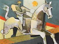Lot 556 - Geoffrey Key, "Moon Jump", oil.