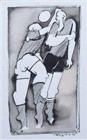 Lot 585 - Geoffrey Key, "The Header", ink and wash drawing.