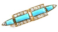 Lot 401 - Victorian turquoise and diamond gold bar brooch