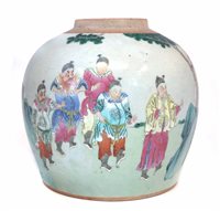 Lot 330 - Chinese Famille rose ginger jar base, 18th/19th century, 23cm high.