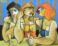 Lot 525 - Geoffrey Key, "Gossips", oil.