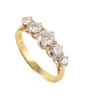 Lot 445 - Diamond five-stone 18ct gold ring