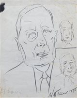 Lot 580 - William Turner, Portrait studies of L.S. Lowry, drawing.