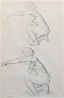 Lot 588 - P.A. Valette, Studies of kneeling female nudes, charcoal.
