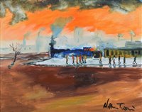 Lot 269 - William Turner, "Glazebrook Station, Risley Moss Line, Irlam o' the Heights", oil.