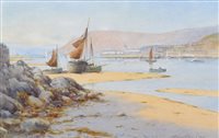 Lot 636 - Warren Williams, Beached boats near Marine Walk, Conwy, watercolour.