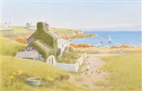 Lot 635 - Warren Williams, Cottage by the sea at Cemaes, Anglesey, watercolour.