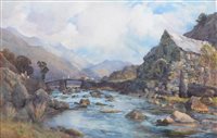Lot 615 - Samuel Towers, "An Old Welsh Mill, Beddgelert", watercolour.