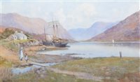 Lot 633 - Warren Williams, Lake scene with figures, watercolour.