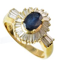 Lot 447 - Sapphire and diamond 18ct yellow gold cluster ring