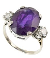 Lot 429 - Amethyst and diamond 18ct gold 3-stone ring