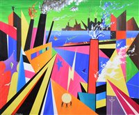 Lot 549 - David Wilde, "Unloading The Ball Lightning", acrylic.