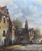 Lot 491 - H. Len Hoeven, Dutch street scene, oil.