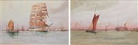 Lot 620 - William Birchall, "Somewhere East of Suez" and "Out with breeze and tide - Woolwich", watercolours (2).