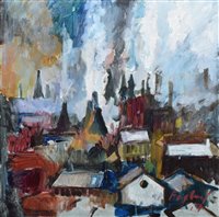 Lot 403 - F.J. England, "View from John Street, Old Longton", oil.