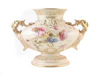 Lot 310 - Large Royal Worcester twin handled vase monogrammed Raby