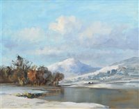 Lot 381 - Ivan Taylor, "Llynn Gwynant, Snowdonia - Winter", oil.
